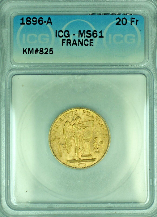 1896-A France 20 Francs Gold Coin ICG MS 61