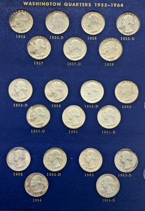 1932-1964 Washington Silver Quarter Complete Set-Whitman Deluxe Coin Album (P)