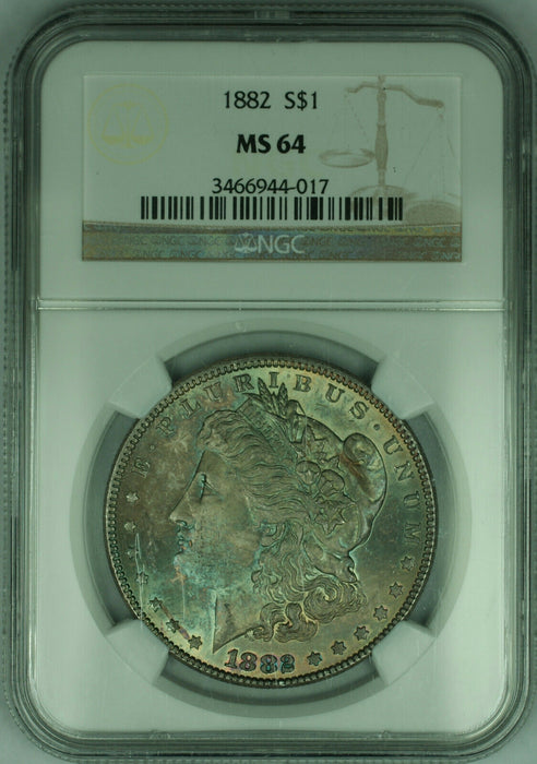 1882 Morgan Silver Dollar $1 Coin NGC MS-64 Beautifully Toned (RP)