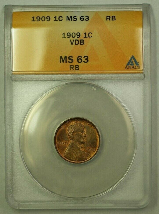 1909 VDB Lincoln Wheat Cent 1c ANACS MS-63RB (Better Coin) (D) (WW)