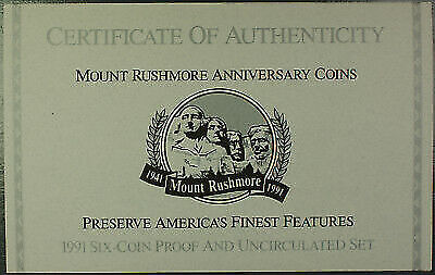 1991 Proof & Uncirculated Mount Rushmore Anniversary Gold & Silver 6 Coin Set