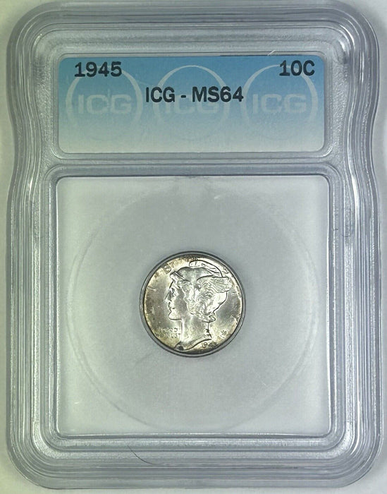 1945 Mercury Silver Dime 10c Coin Lightly Toned ICG MS 64 (54) C