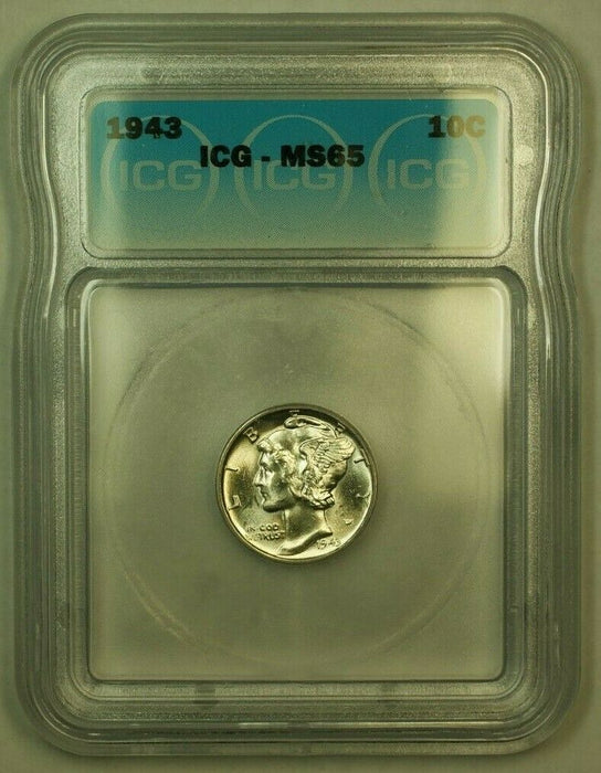 1943 Silver Mercury Dime 10c Coin ICG MS-65 BB