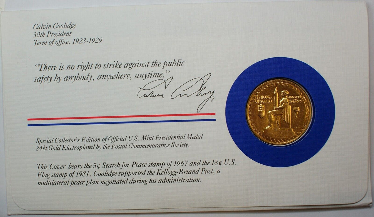 Calvin Coolidge Presidential Medal, 24kt Gold Electroplated