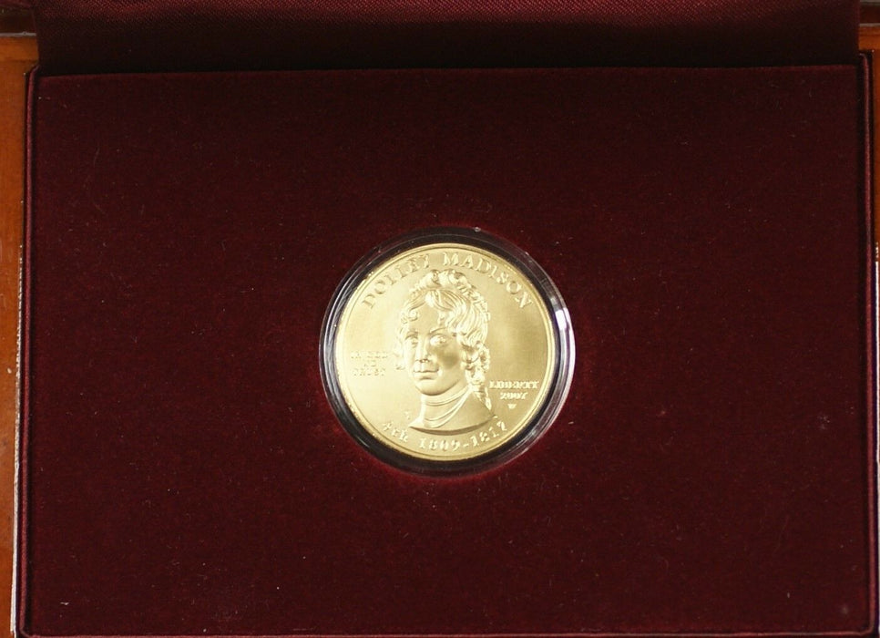 2007-W $10 Dolley Madison Commem Gold BU Coin w/ Mint Issued Wooden Case NO COA