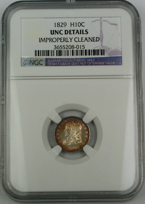 1829 Capped Bust Silver Half Dime, NGC UNC Details, Toned Gem BU Example