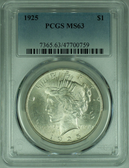 1925 Peace Silver $1 Dollar Coin PCGS MS 63 (17) A
