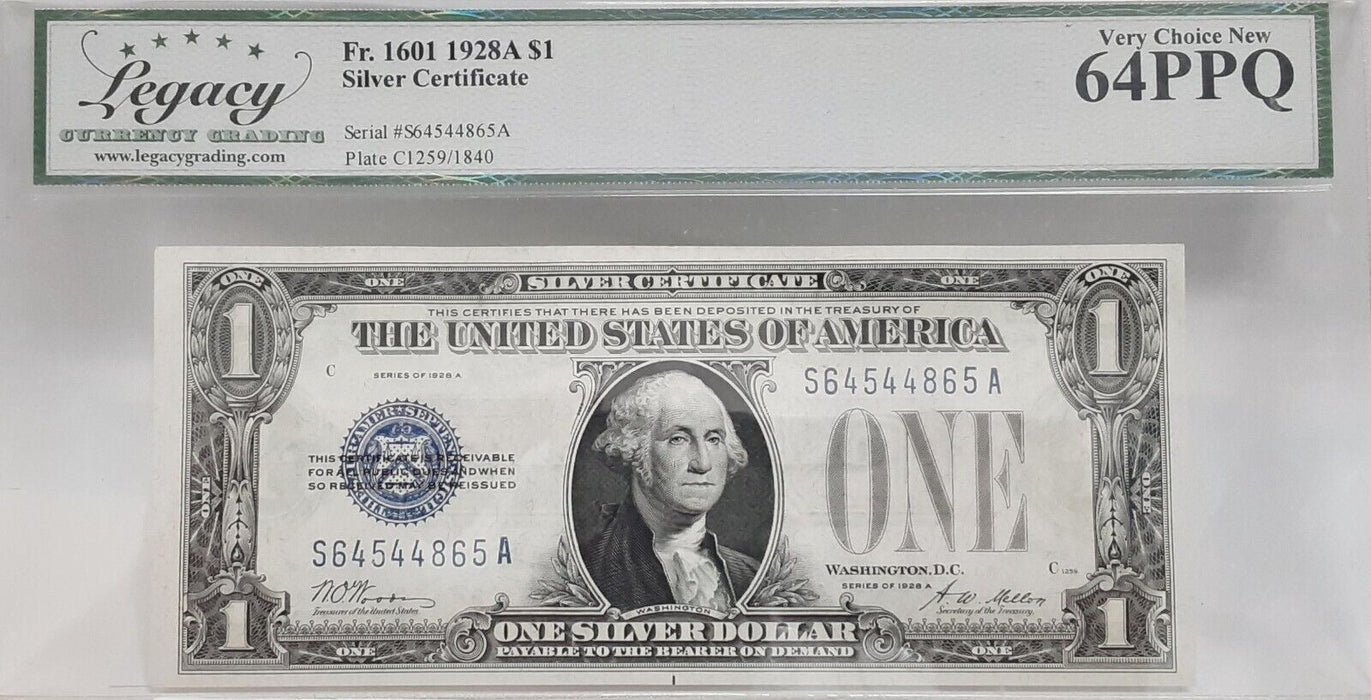 1928-A $1 Silver Certificate FR# 1601 S-A Block Legacy Very Ch New 64PPQ   L