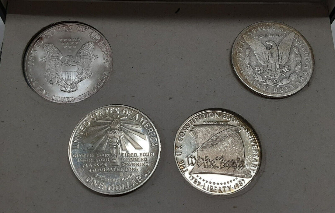Three Centuries of US Silver $ - 4 Coin Set w/Morgan, Commem & ASE Circ. in Case