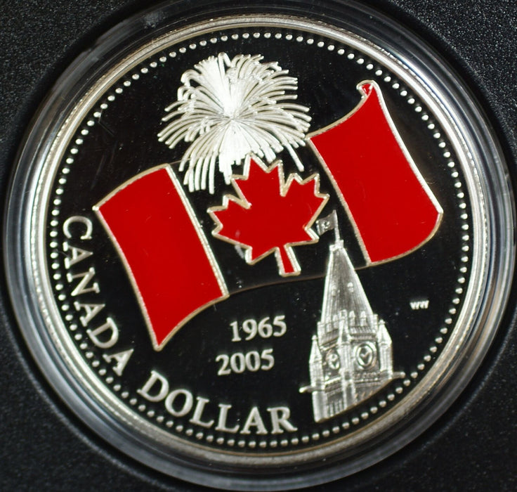 2005 Canada $1 Limited Edition Proof Enamel-40th Ann National Flag-w/Case & COA