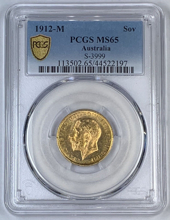 1912-M Australia Gold Sovereign Coin PCGS MS 65, S-3999 (AN)