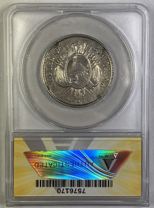 1873-P, FE 50 Centavos Bolivia ANACS AU 50 Details