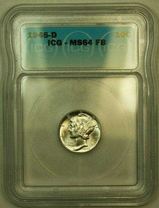 1945-D Silver Mercury Dime 10c Coin ICG MS-64 FB FSB B