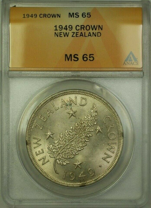 1949 New Zealand 1 Crown Coin ANACS MS 65