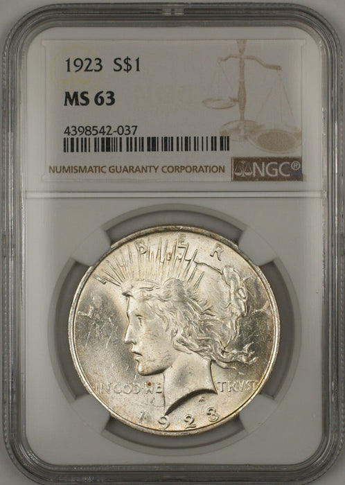 1923 Silver Peace Dollar $1 Coin NGC MS-63 (14a)