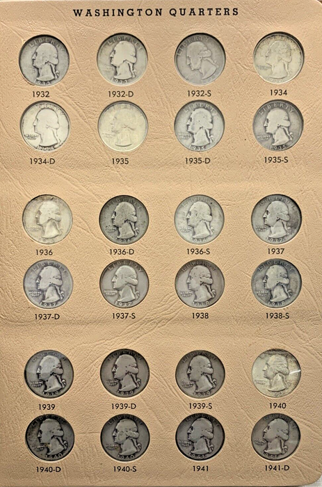 1932-1964 Washington Silver Quarter Complete Set Circ & UNC-Dansco Coin Album K