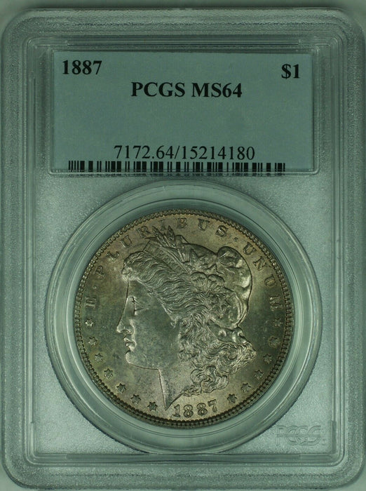 1887 Morgan Silver Dollar Coin $1 PCGS MS64 Toned Obverse (32 E)