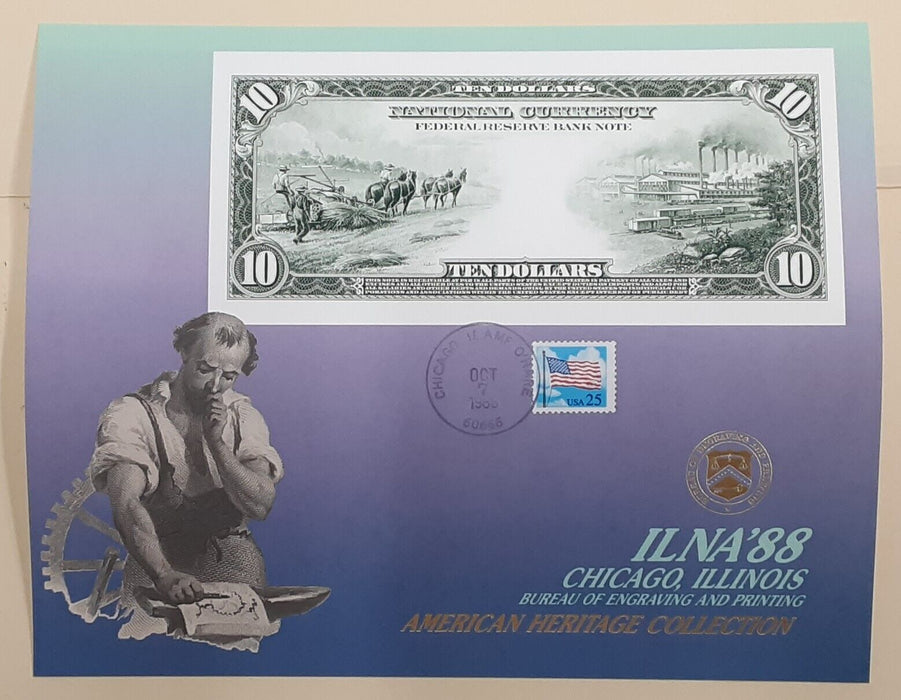 BEP Souvenir Card B 119 ILNA 1988 back 1915 $10 FRN Show Cancelled