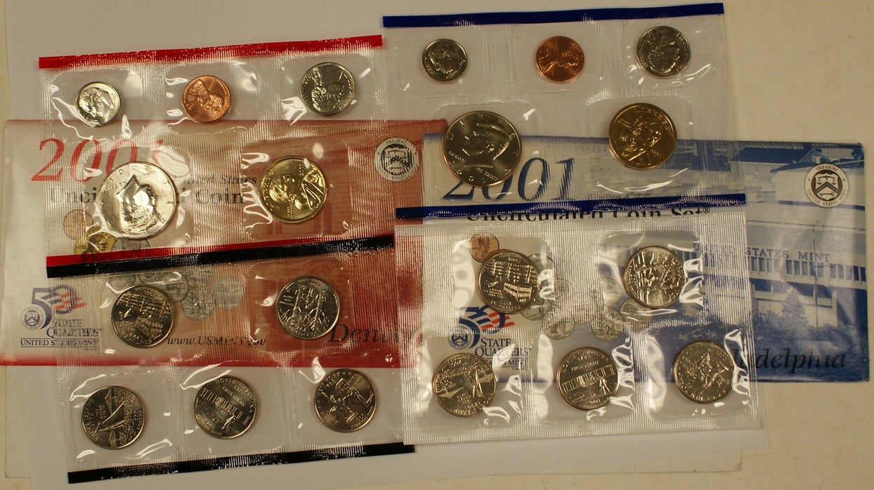 2001 P&D United States Mint Set With Envelope & COA and P&D State Quarters