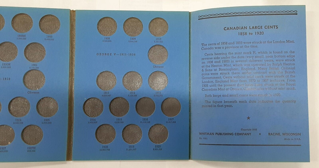 1858-1920 Empty Whitman Canadian Large Cents Collection Folder No.9061 Used