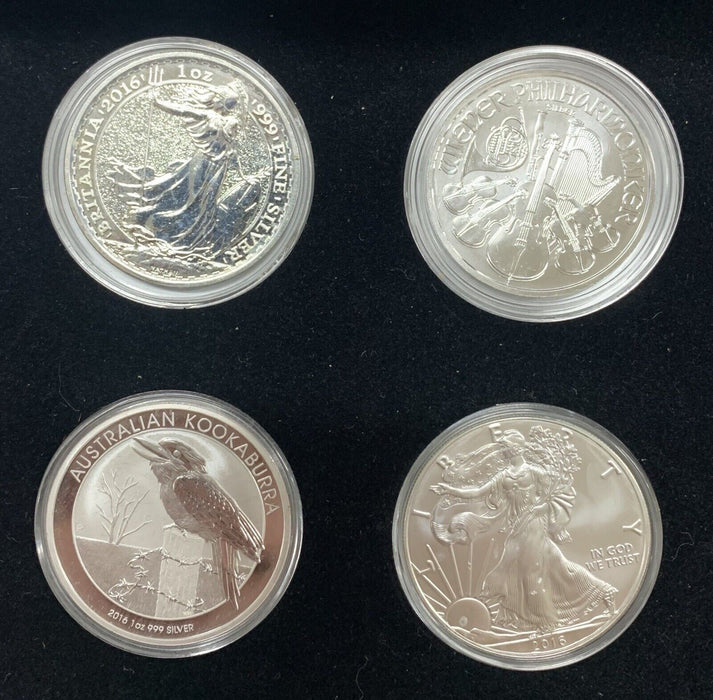 Around The World 10 Silver 1 OZ Coin Collection-W/ Wood Case, Silver Eagle EST..