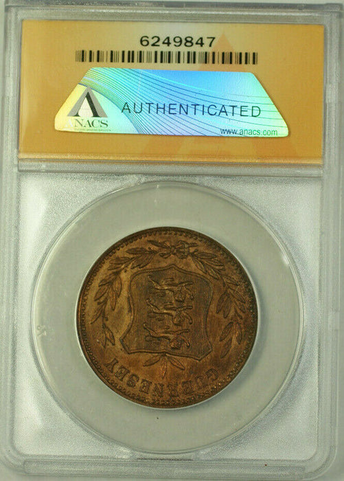 1885-H Guernsey Bronze 8 Doubles Coin ANACS AU 58 Details Cleaned