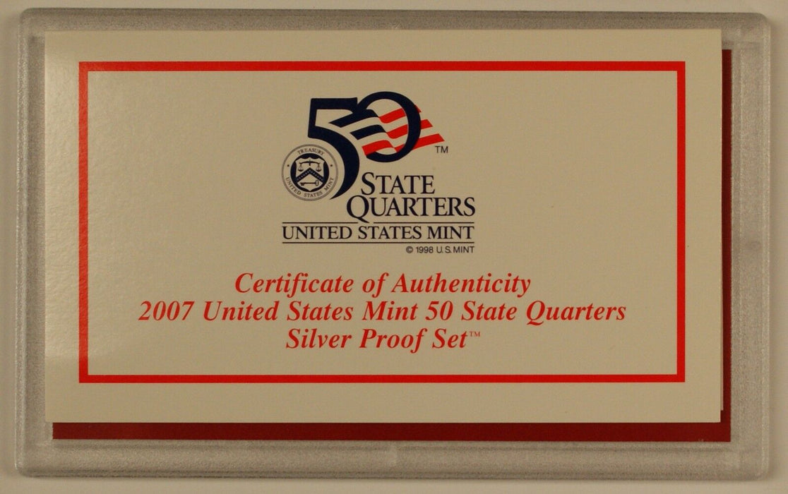 2007-S US Mint SILVER Proof State Quarters Set 5 Gem Coins w/ Box & COA