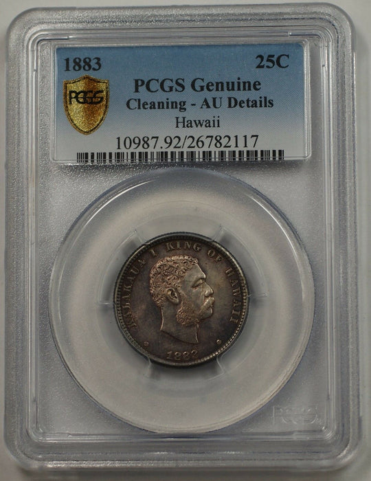 1883 25 Cents Silver Hawaii PCGS Genuine Cleaning AU Details