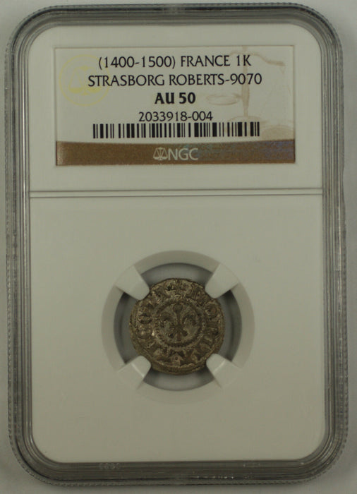 1400-1500 France (Germany) 1 Silver Kreuzer Strasborg Roberts-9070 NGC AU-50 AKR