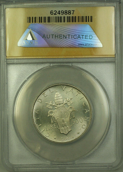 1964 Vatican City Silver 500 Lire Coin ANACS MS 64 KM#83