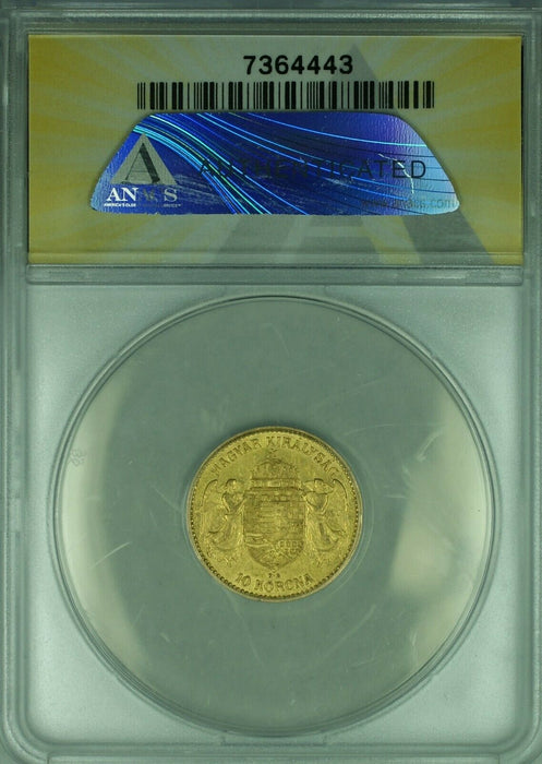 1910-KB Hungary 10 Korona Gold Coin ANACS AU-50   (MK)