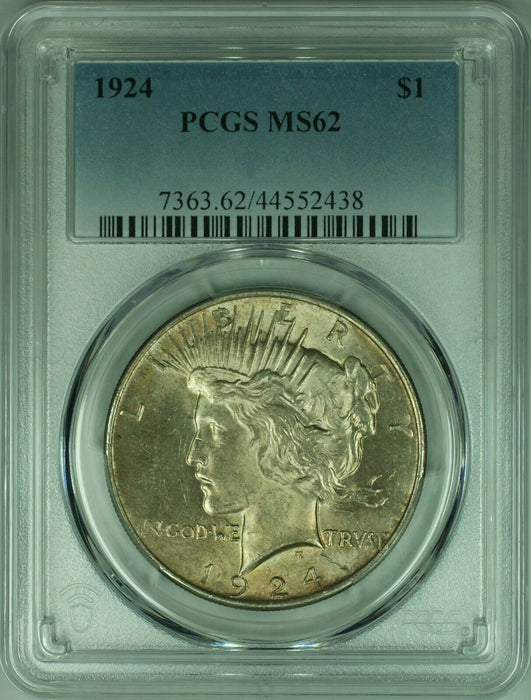 1924 Peace Silver Dollar S$1 PCGS MS-62 Better Coin w/Toning  (28B)