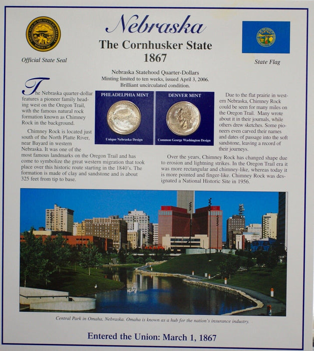 Nebraska 2006 P&D Quarter for Anniversery of Statehood Bonus Stamp