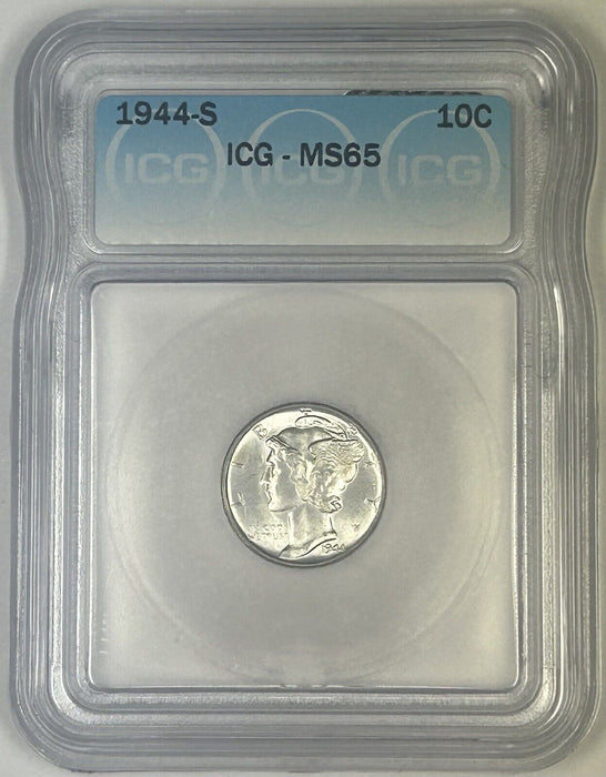 1944-S Mercury Silver Dime 10c Coin ICG MS 65 (Near FB) (54) Y