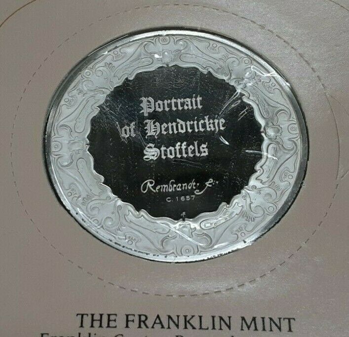 Franklin Mint Genius/Rembrandt PR .925 Silver Medal-Hendrickje Stoffels in Card