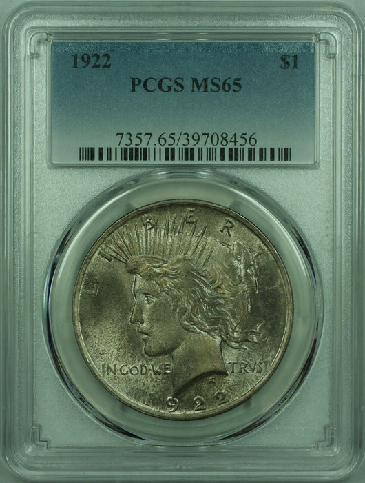 1922 Peace Silver Dollar $1 Coin PCGS MS-65 Toned (29) A
