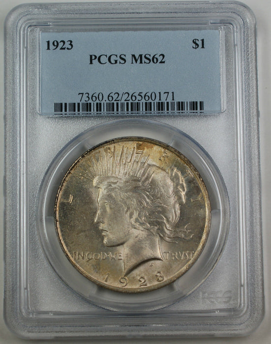 1923 Peace Silver Dollar Coin, PCGS MS-62 *Pink Reverse Toned*