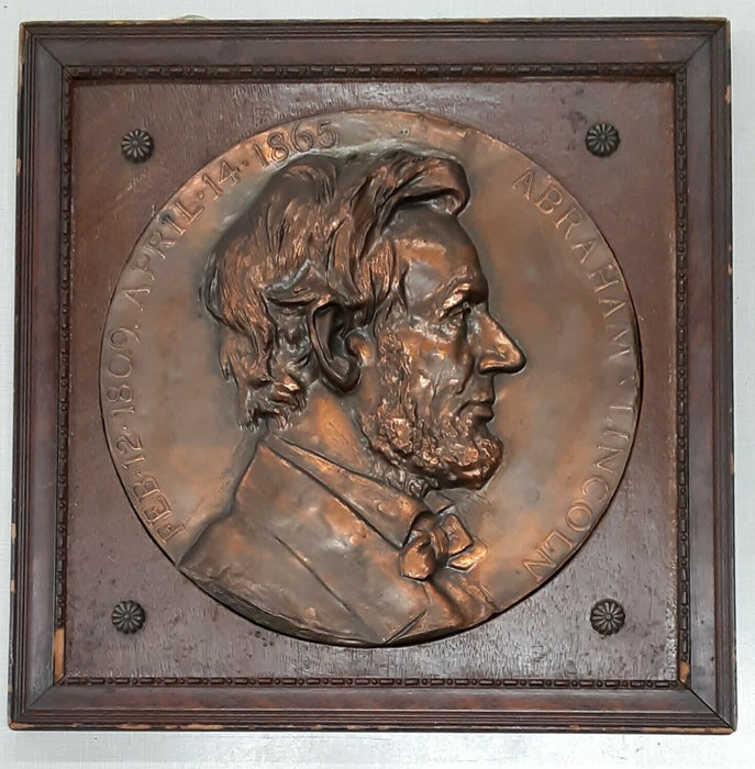Vintage Lincoln High Relief Copper Plaque 10.4 Inches Dia. by C. Calverley (13)