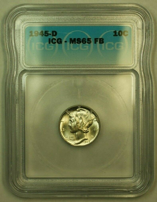 1945-D Silver Mercury Dime 10c Coin ICG MS-65 FB B
