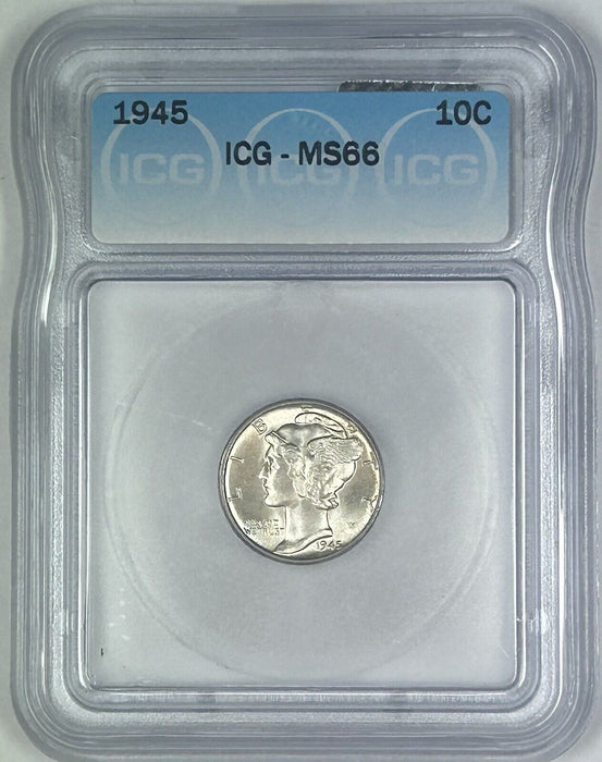 1945 Mercury Silver Dime 10c Coin Lightly Toned ICG MS 66 (54) B