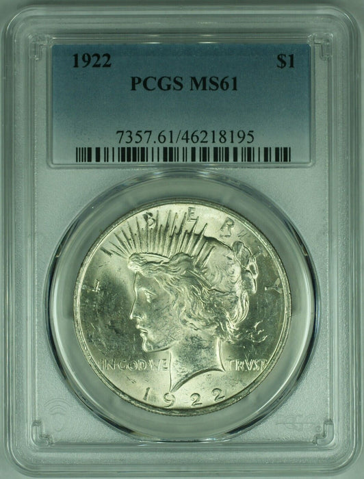 1922 Peace Silver Dollar S$1  PCGS MS-61 Better Coin   (47)