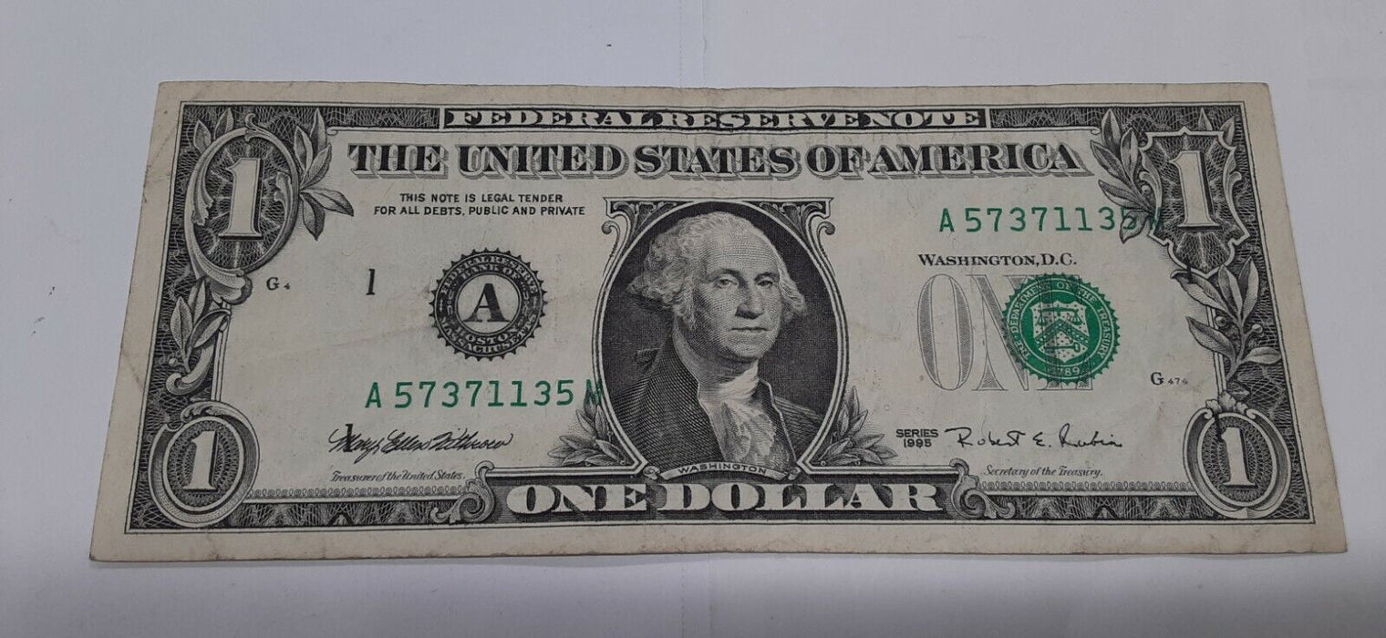 Series 1995 One Dollar $1 Federal Reserve Note W/3rd Print Shift Error - VF+