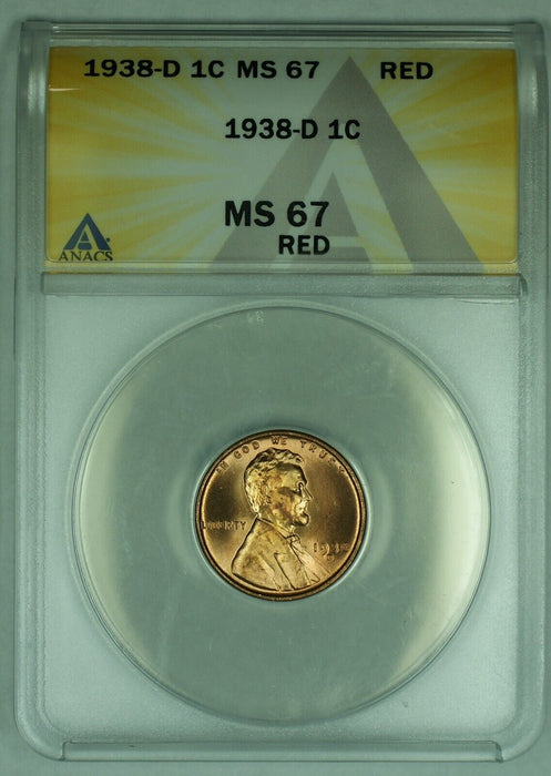 1938-D Lincoln Wheat Cent 1C Coin ANACS MS 67 RD (20)