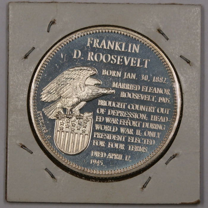 Franklin D Roosevelt FDR Proof Silver Medal With Information on the Reverse