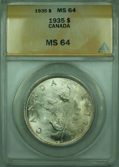 1935 Canada Silver Dollar $1 Coin ANACS MS-64