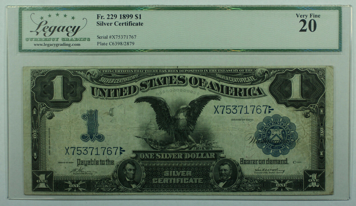 1899 $1 One Dollar Silver Certificate Black Eagle Note Fr. 229 Legacy VF-20
