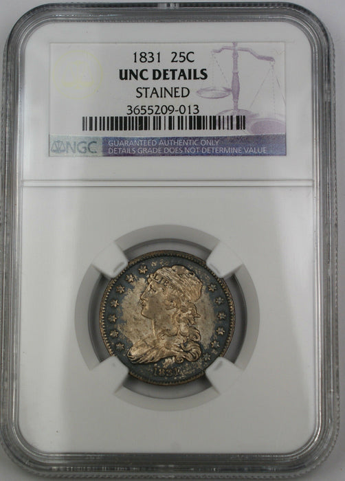 1831 Capped Bust Silver Quarter 25c, NGC UNC Details, Choice BU Coin