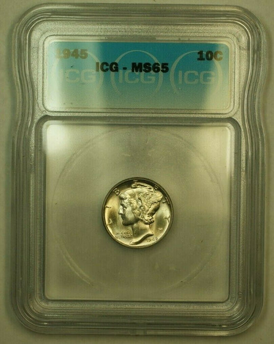 1945 Silver Mercury Dime 10c Coin ICG MS-65 SS