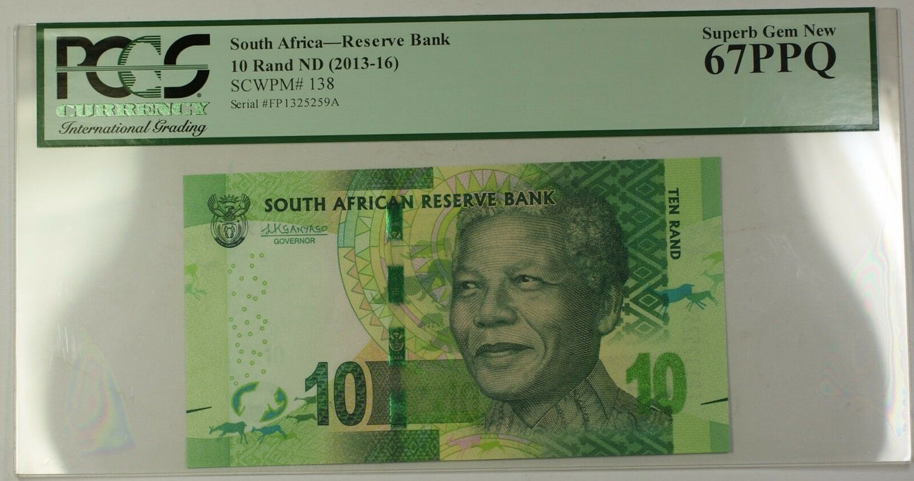 (2013-16) ND South Africa Mandela 10 Rand Note SCWPM# 138 PCGS Superb Gem 67 PPQ