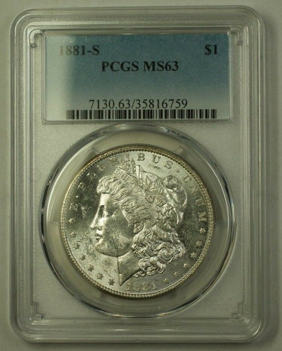 1881-S US Morgan Silver Dollar $1 Coin PCGS MS-63 (B) 9